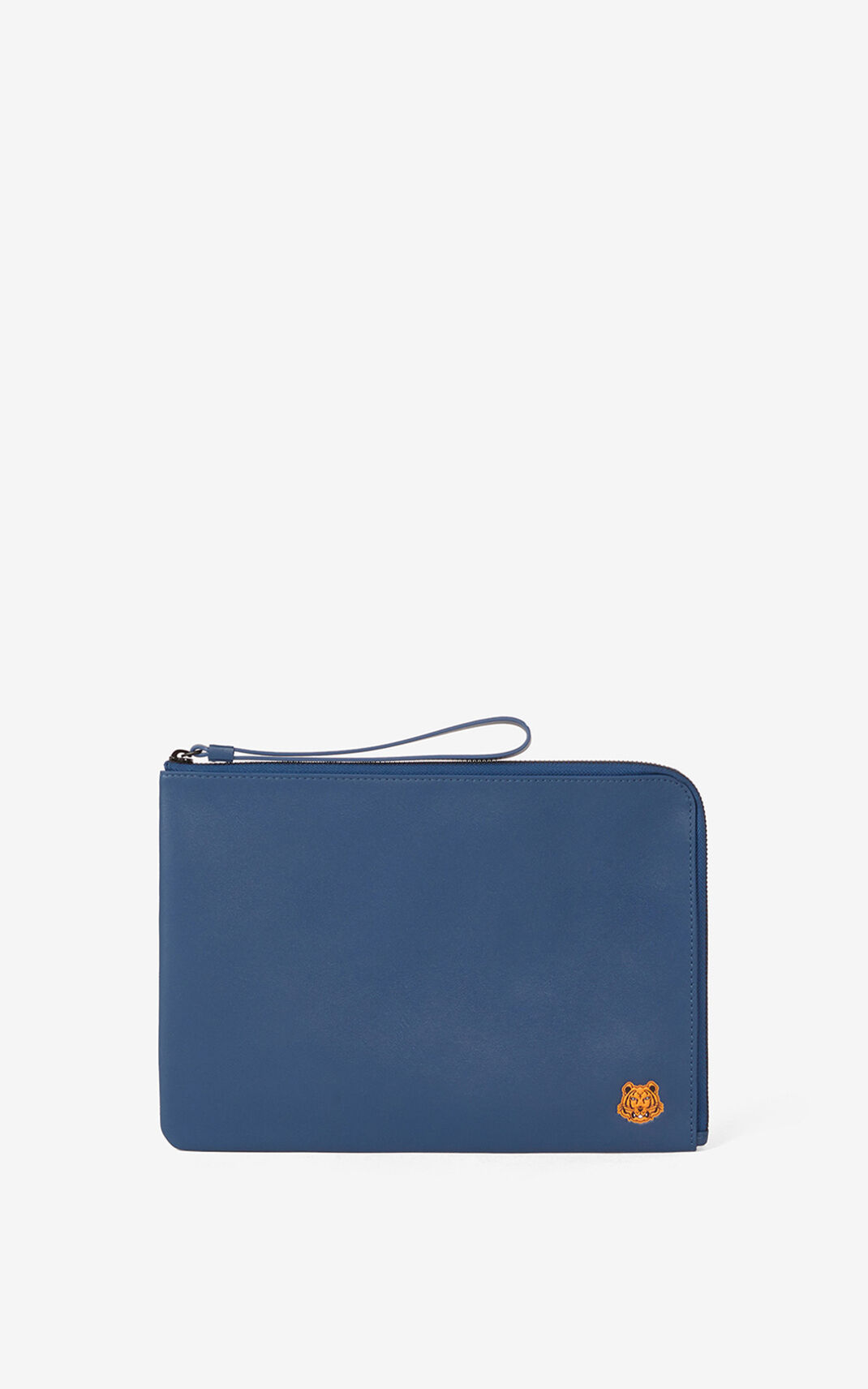 Pochette Kenzo Tiger Crest large Cuir Femme Bleu | EUFN-19527